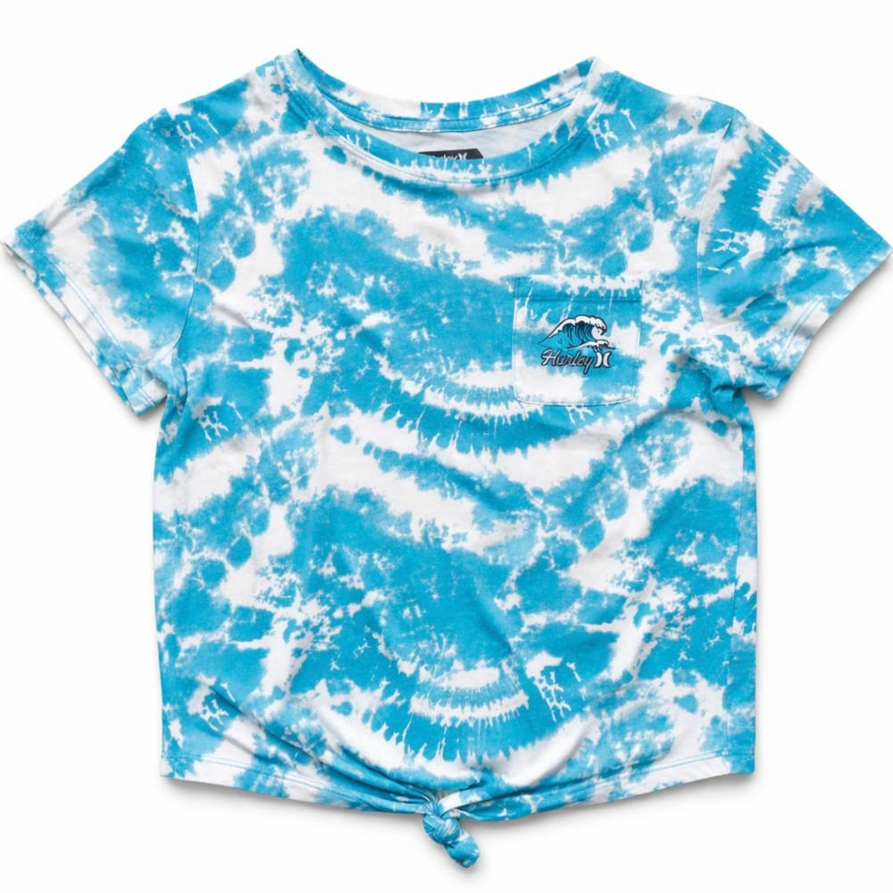 HURLEY Tie Dye Tee XL Youth Blue White Knot Front Pocket